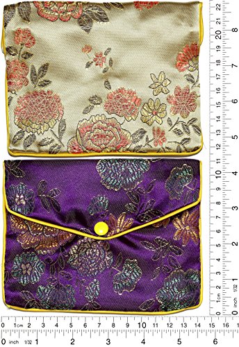 Ansonsimages 6Pcs Chinese Silk Jewelry Pouches Mix Colors Red Turquoise Blue Gold 5.5X4.5 Inches #TOP1