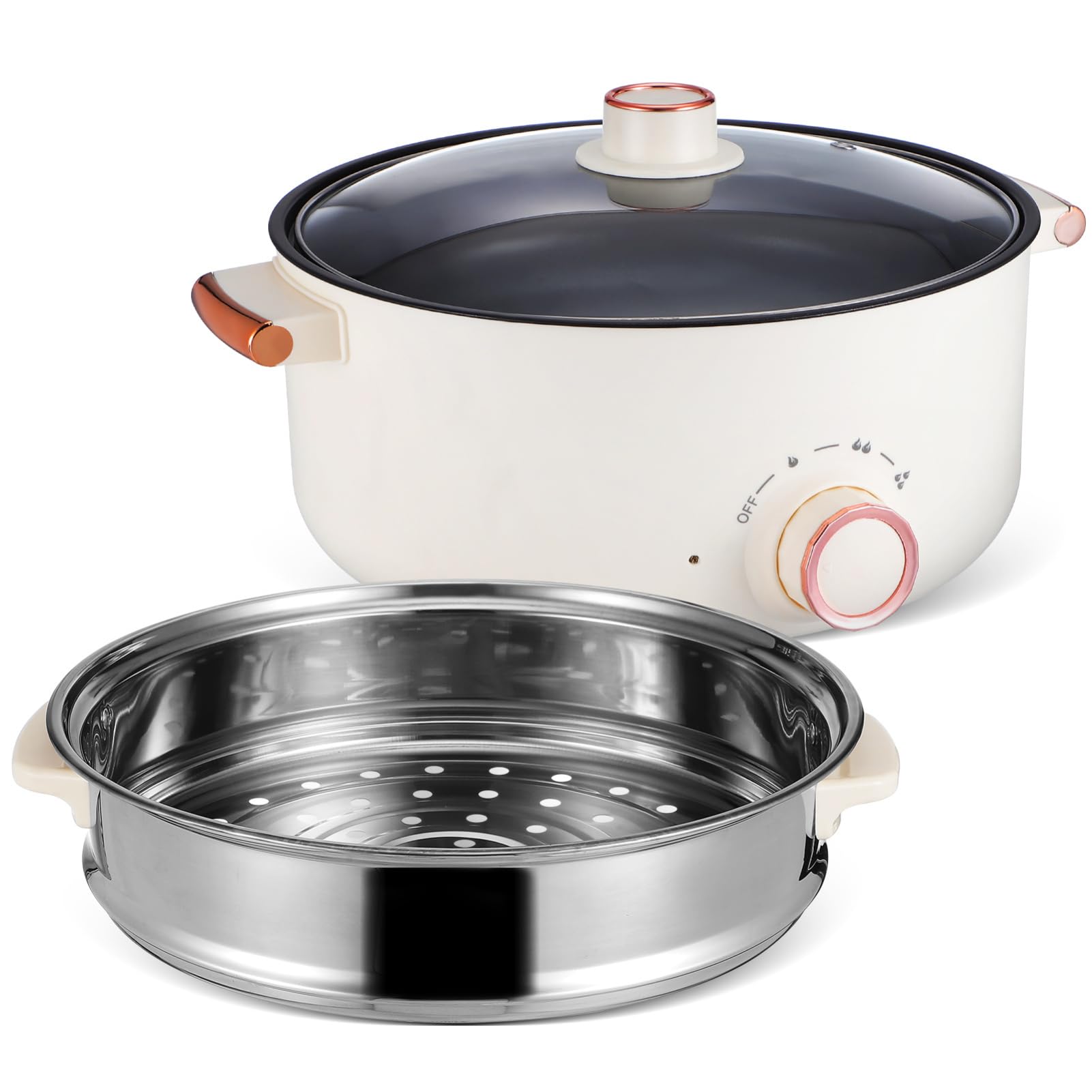 Alipis Casserole Électrique en Acier Inoxydable Revêtement Antiadhésif 4l Multifonctionnelle Portable pour Mijotage et Cuisson Rapide pour Dortoirs et Repas Rapides
