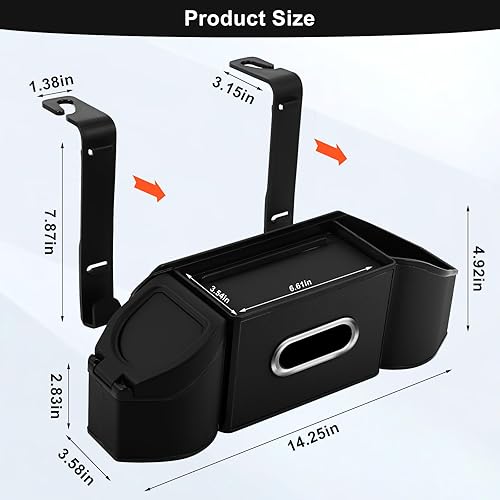 Miniatura 2 de Organizador de respaldo de asiento de automóvil 7 en 1 con portavasos, caja de pañuelos, cubo de basura y ganchos, organizador de almacenamiento