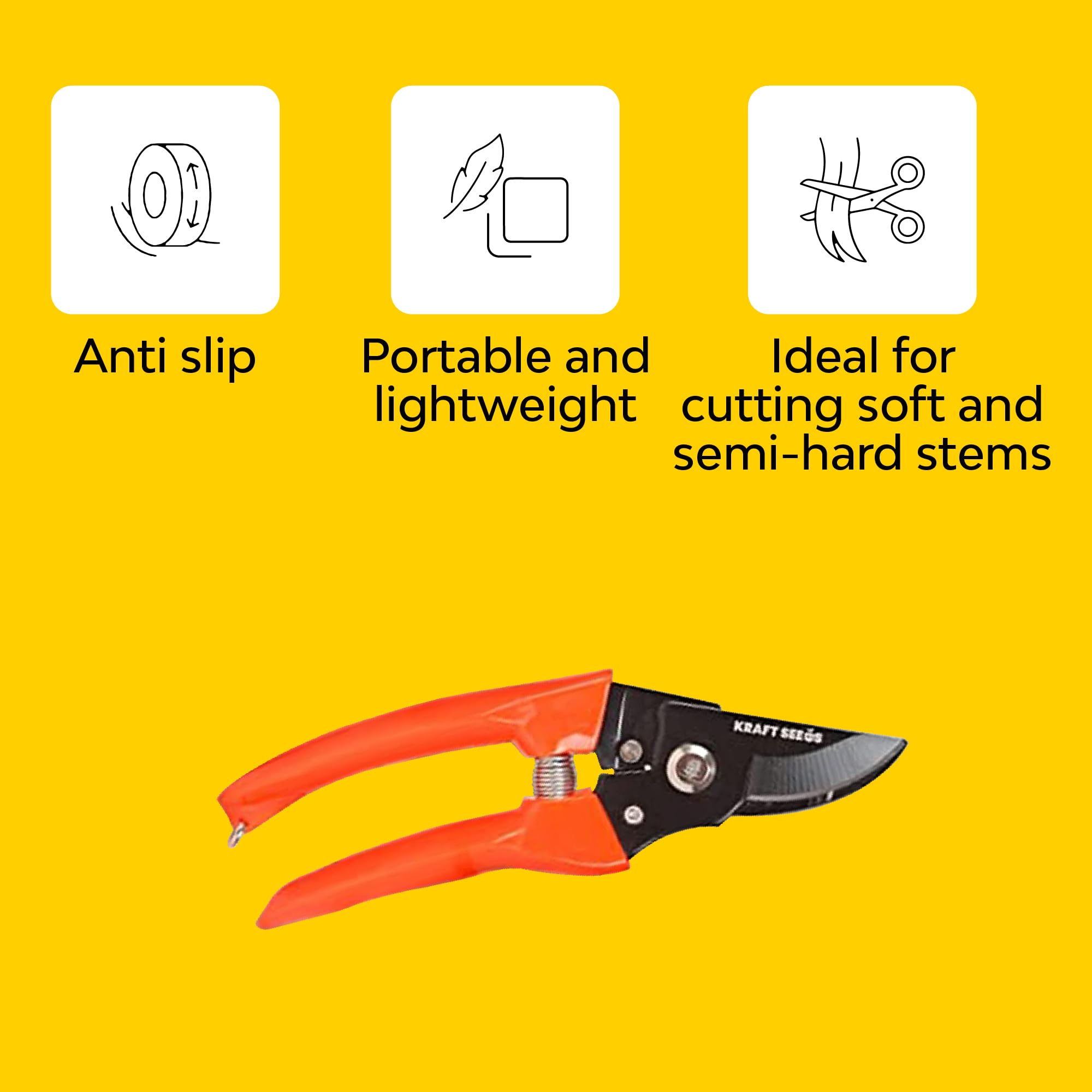 Kraft Seeds Assorted Hand Pruner Cutter - 1 Pc (Steel Blades) | Heavy Duty Gardening Cutter Tool | Plant Cutter for Home Garden | Wood Branch Trimmer | Sturdy Stem Scissors 1