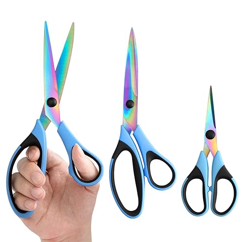 Scissors All Purpose, Sharp Titanium Blades Shears, Rubber Comfort Grip Handle, Multipurpose scissors 3 pack, Great for Office, Fabric, Craft, Sewing, Arts, School and Home Supplies, Black&Blue - Blue&black