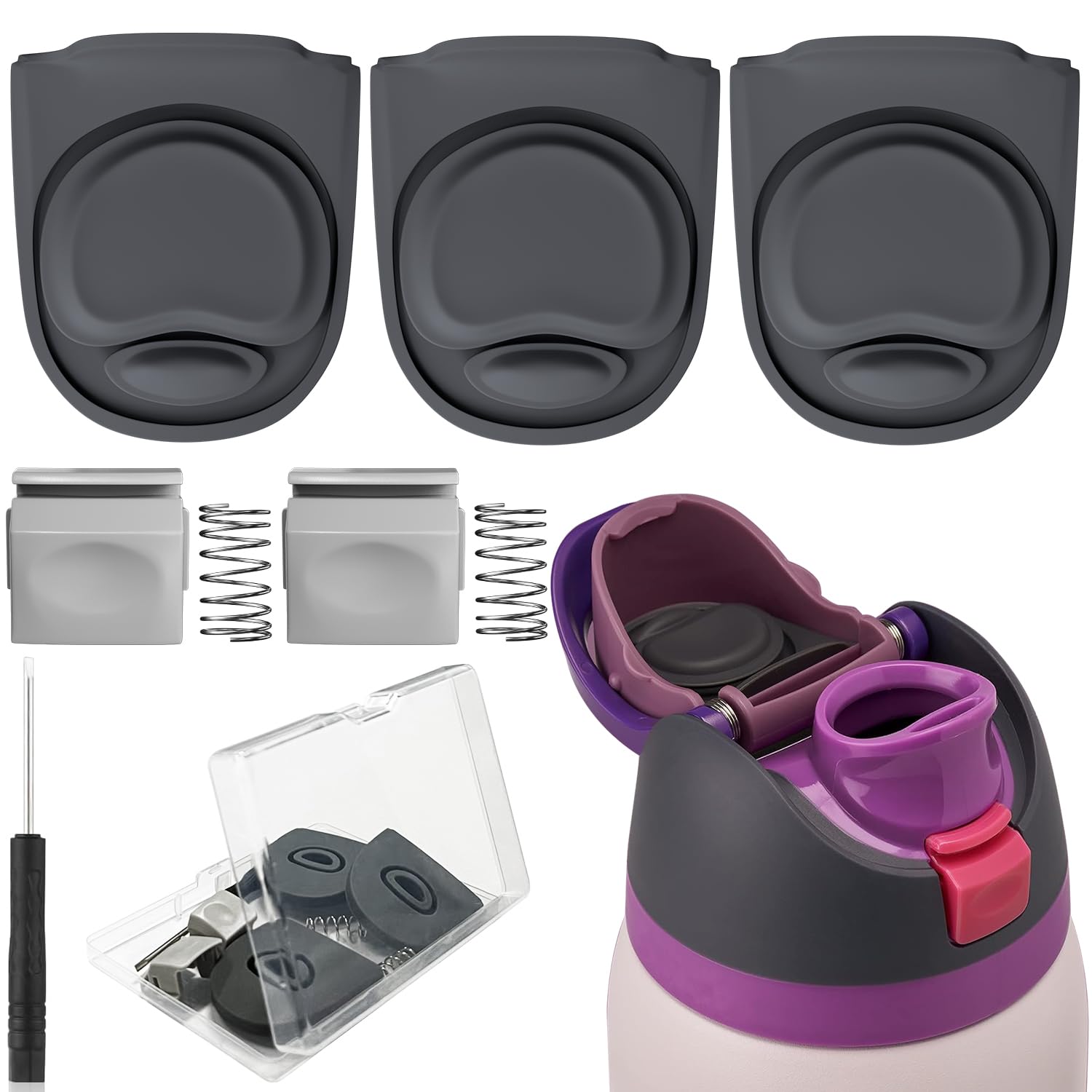 Affute 5Pcs Replacement Parts Compatible with Owala FreeSip 24oz 32oz 40oz, Replacement Lid Stopper for Owala Water Bottle 19/24/25/32/40oz Accessories,Top Button, Lid Mouth Push Switch BPA-Free