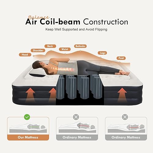 Miniatura 2 de DIMAR GARDEN Colchón de aire tamaño Queen con cabecera y bomba, colchón inflable inflable con almohadas