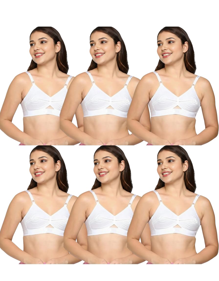 Women Cotton Bra Pack of 6 White | Non Padded Non Stretch Innerwear | Center Elastic Support | Comfortable Cotton Bra for Women Regular Use-image-14