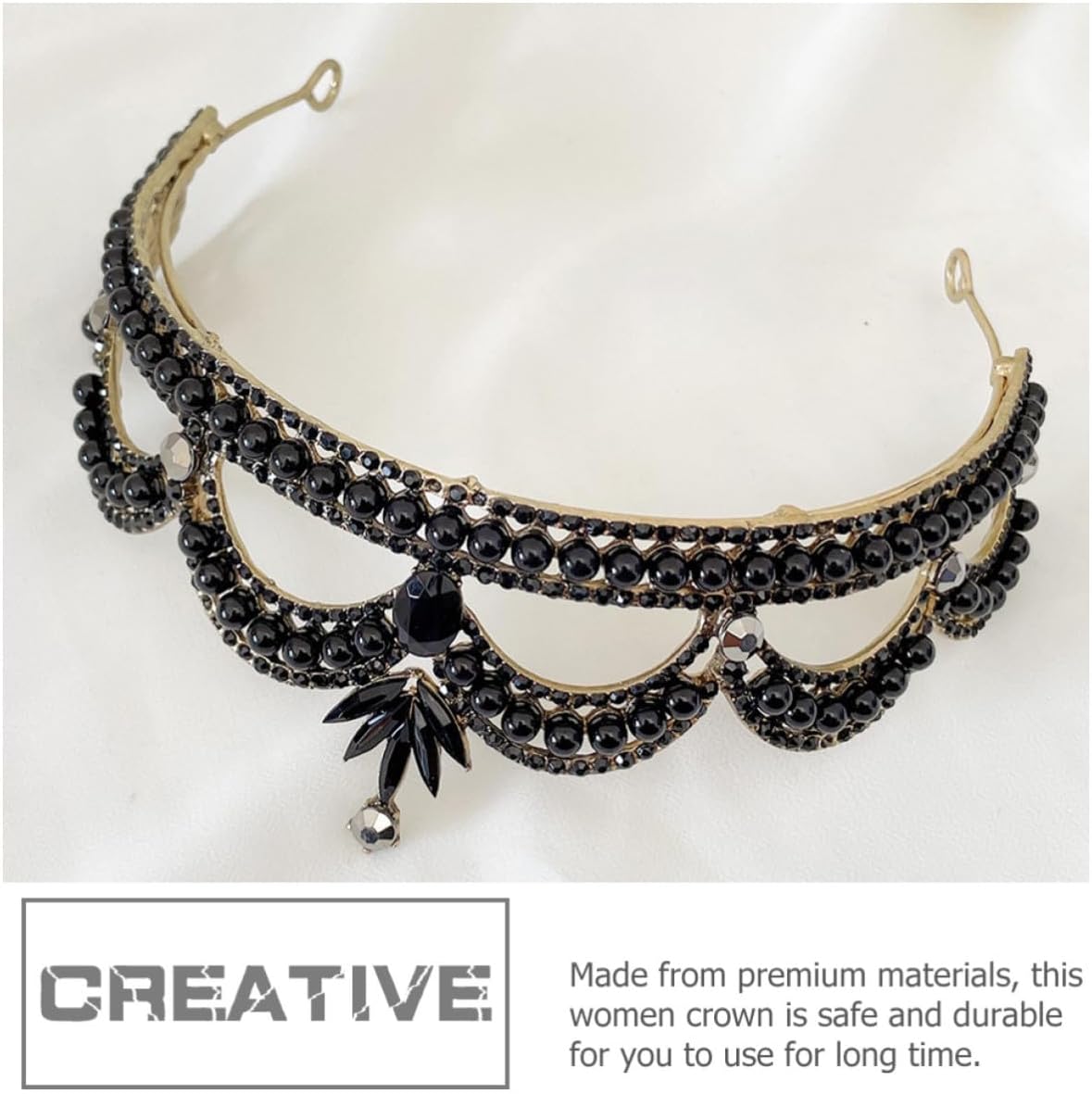 KALLORY Black Bridal Crown Hair Accessory for Women, Rhinestone Tiara with Sturdy Zinc Alloy Structure, Not Easy to Break, for Weddings and Prom