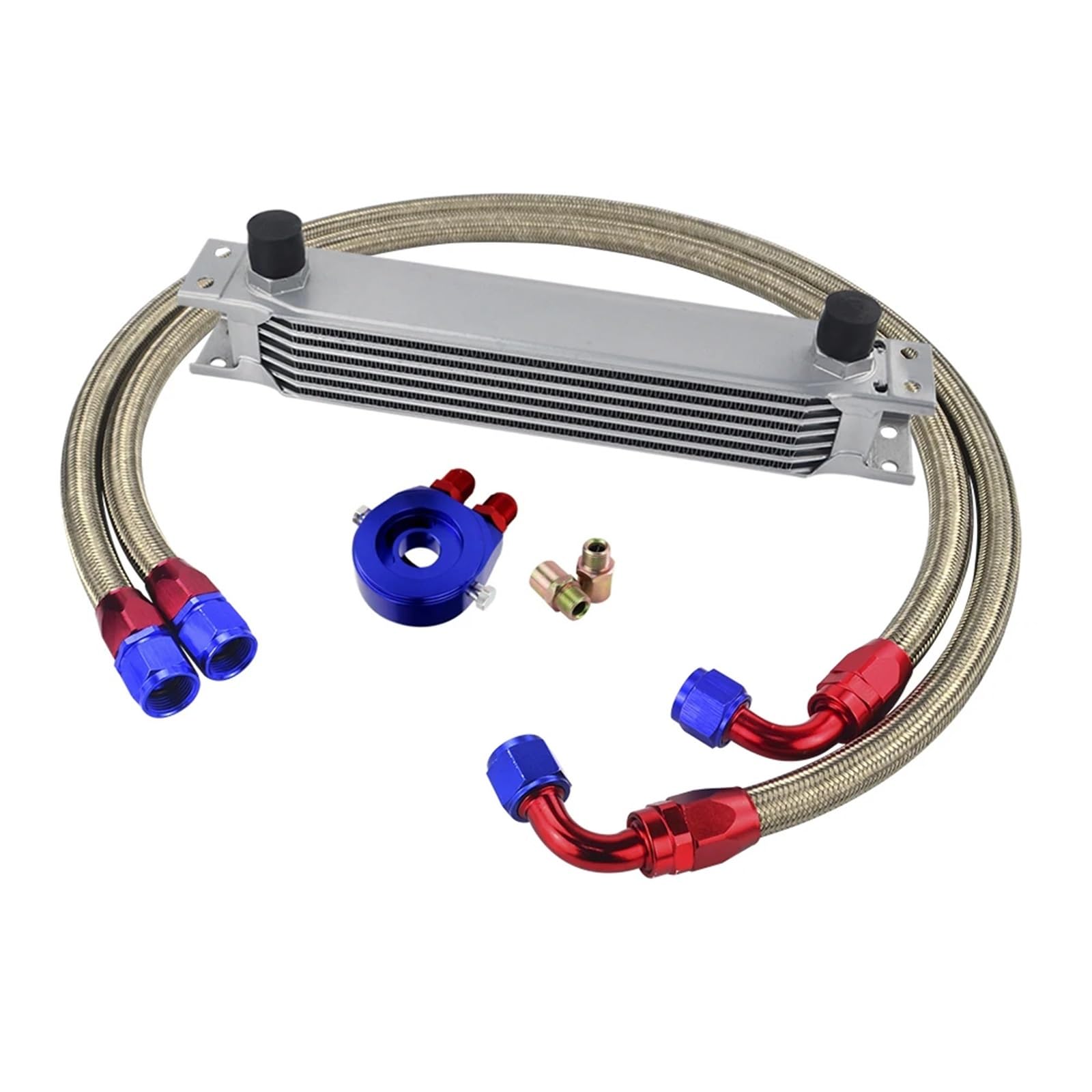 Kit Universal de Enfriador de Aceite de Motor AN10 de 7 Filas con Adaptador de Filtro de Aceite y Manguera Trenzada de Acero Inoxidable.
