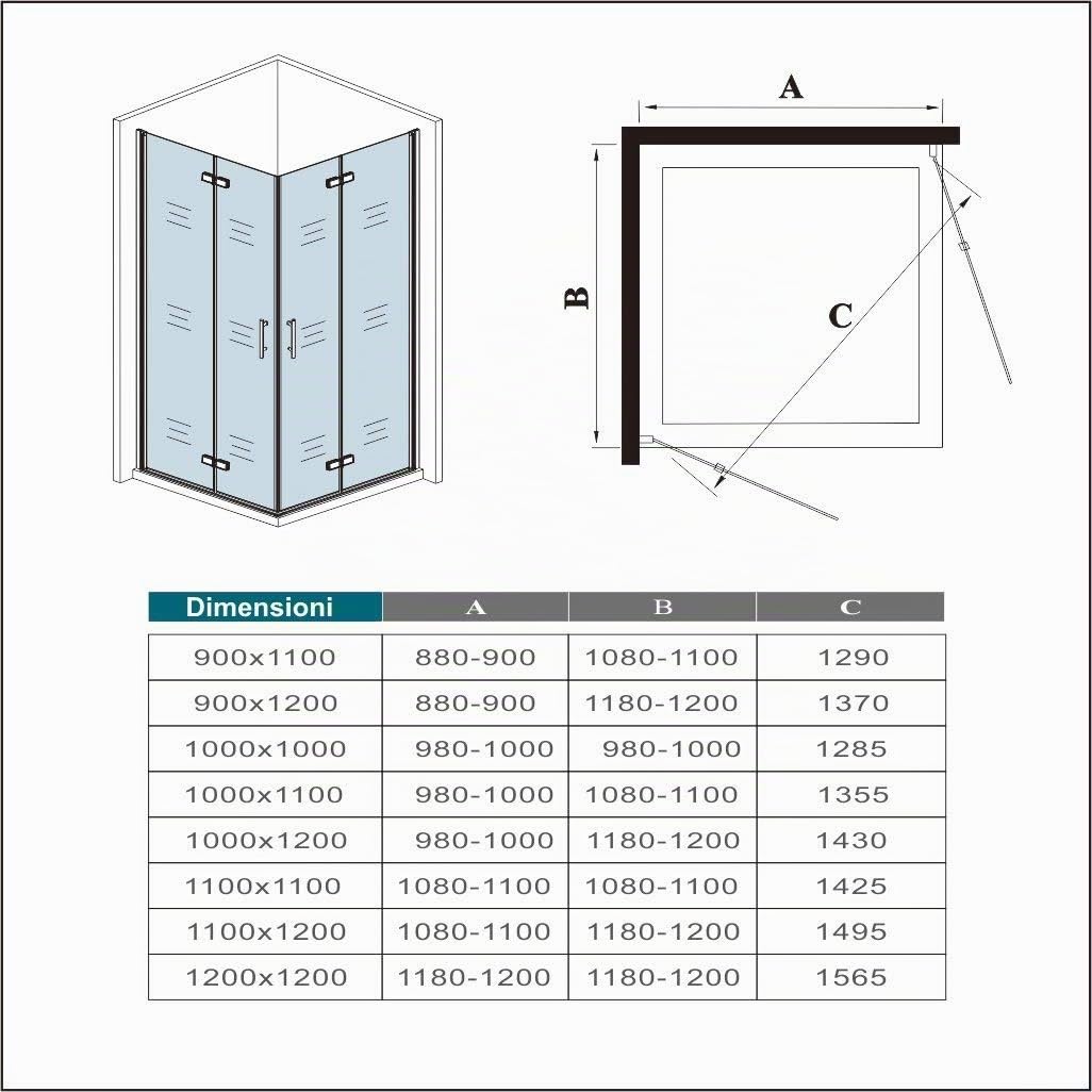 Box Doccia Angolare 185cm 2 Ante Porte 80x80cm Pieghevoli Vetro 6mm Cromo