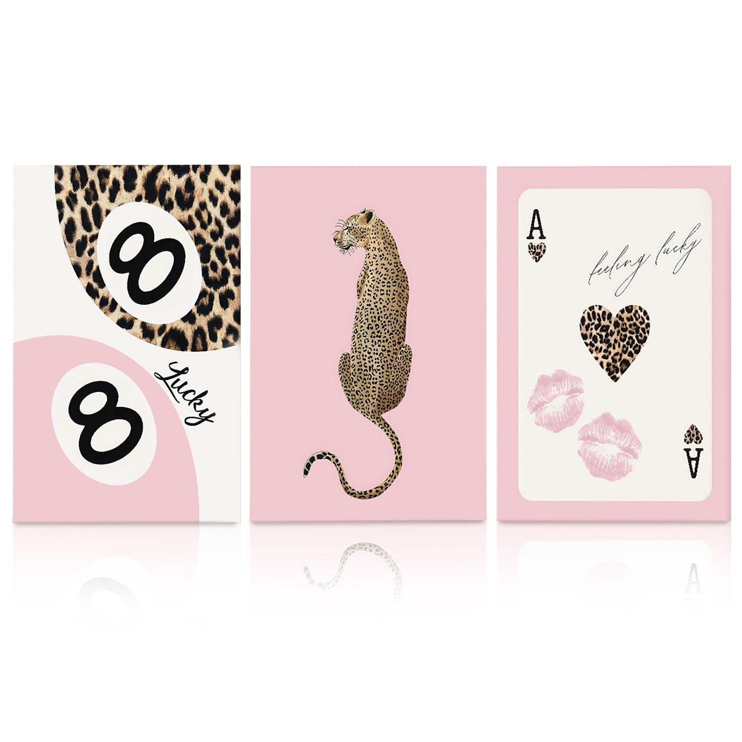3 Pieces Leopard Print Wall Art, 30x40cm, Trendy Playing Card Canvas Wall Art, Animal Posters for Girls, Fashion Wall Pictures for Living Room, Bedroom, Home Decor, Gift for Housewarming, Frameless