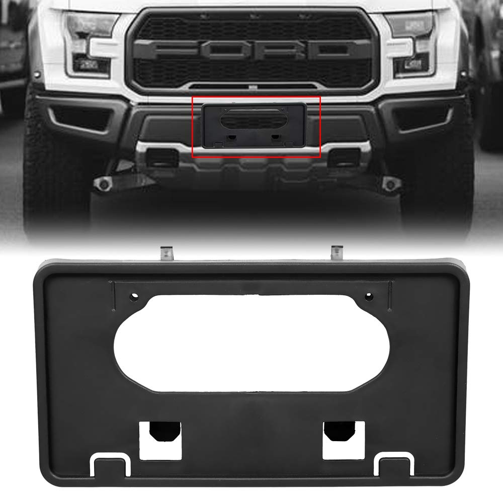 ECOTRIC for 2009-2014 Ford F150 Front Bumper License Plate Holder Frame Mounting Bracket Black, Replacement for # 9L3Z17A385A FO1068134 9L3Z-17A385-A