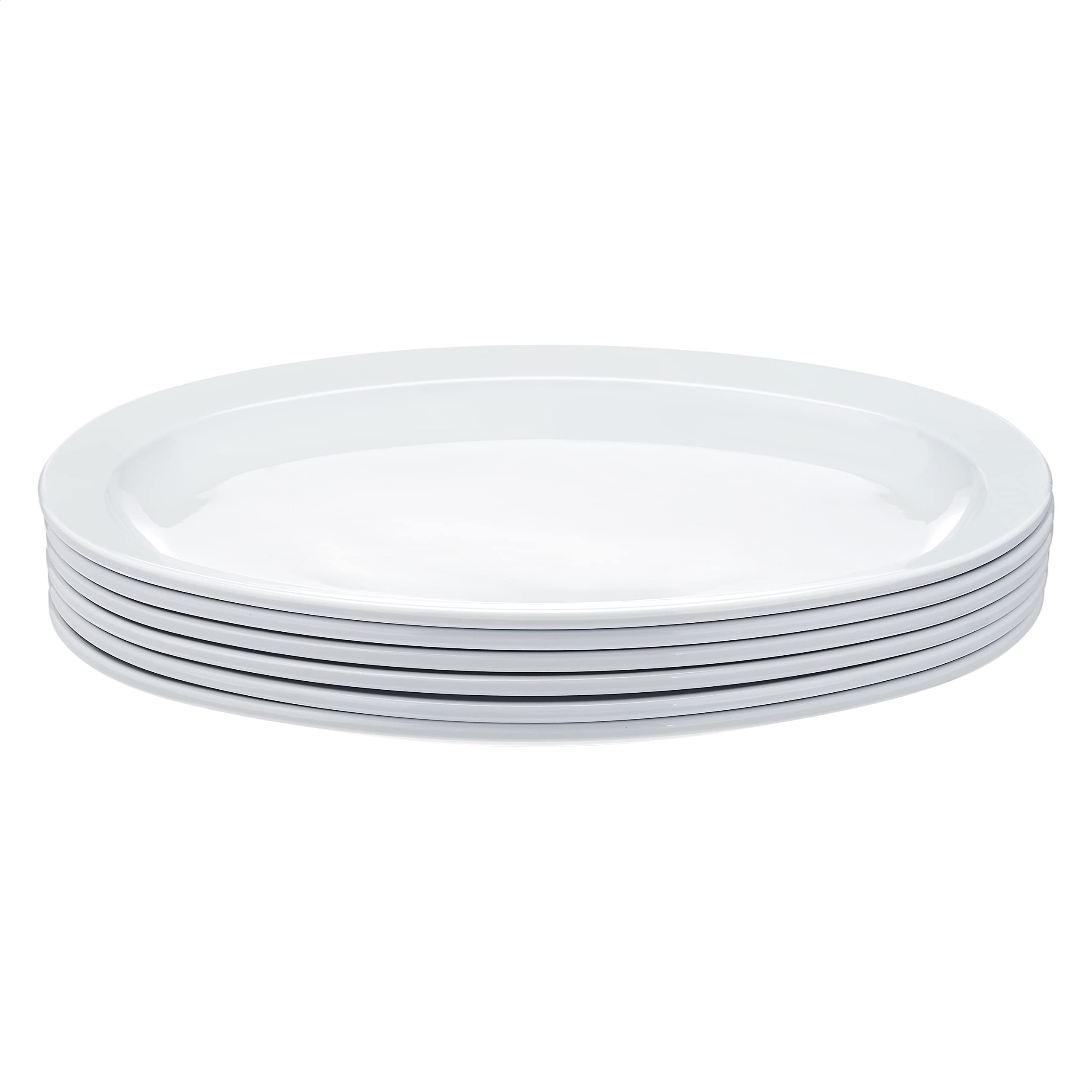 AmazonCommercial Melamine Oval Platter Narrow Rim, 6 Piece Set, 13 in x 9.75 in, White