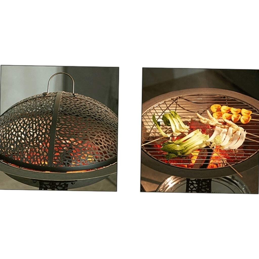 Ogród ognisko wielofunkcyjne ognisko, palenisko na zewnątrz opalana drewnem stal grill palenisko miska z siatką osłona ekranu iskry kratka drewno ognisko miska do grilla (kolor: czarny)
