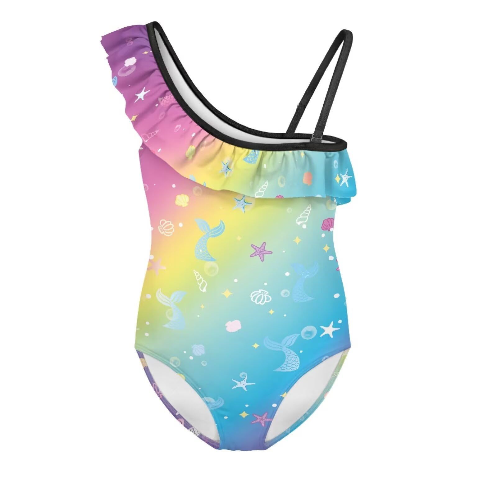 Girls One Piece Bathing Suit,Slim-Fit Ruffle Strap Swimsuit with Adjustable Strap Quick Dry Summer Beach Swim Suit