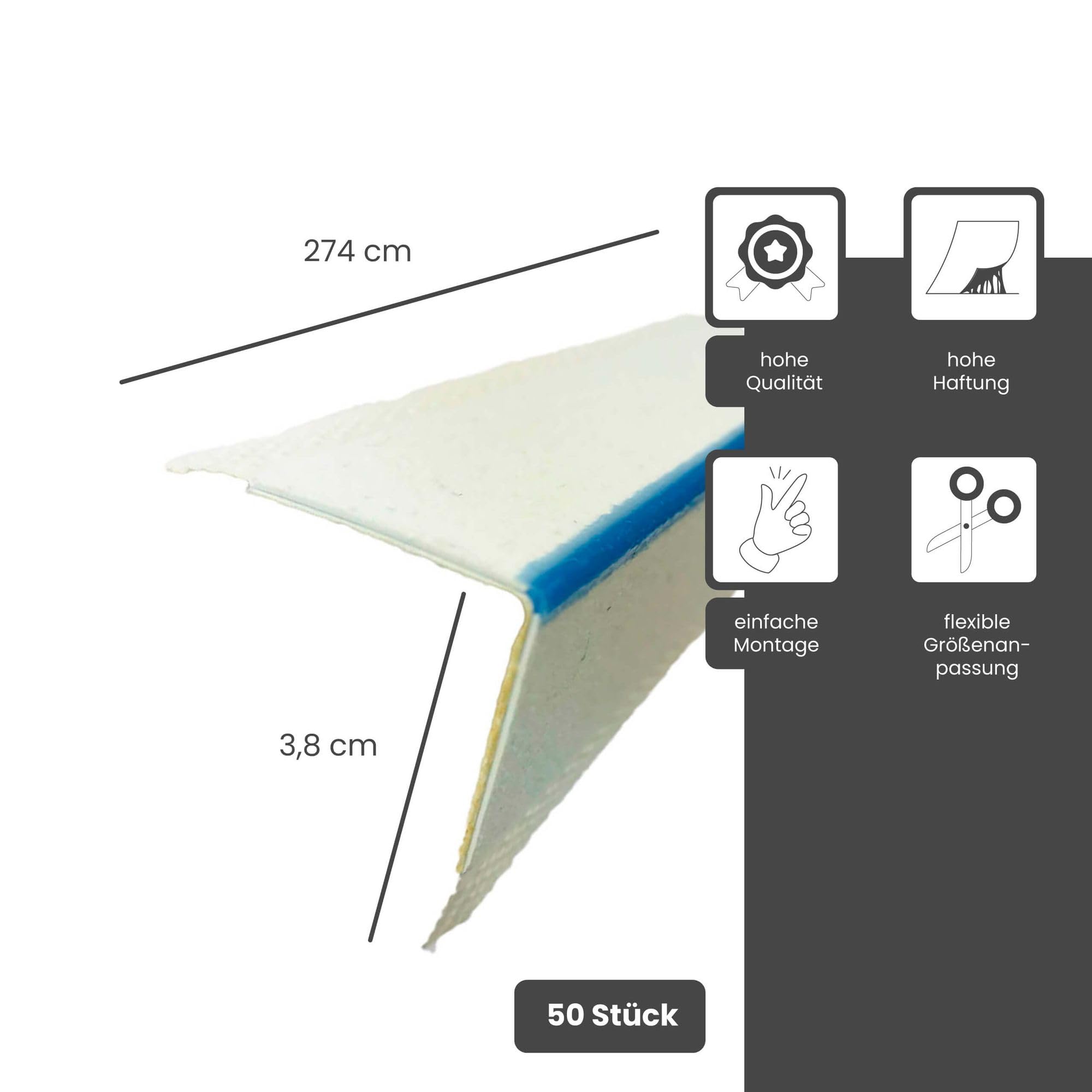 50x IS-300 Kantenprofil für Innenkanten 90° 274cm Weiß