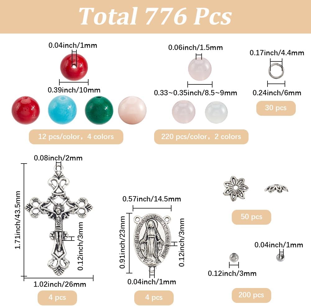 SUNNYCLUE 1 Box 776Pcs 4 Sets Rosary Making Kit Rosaries Charms Crucifix Cross Charm Bulk Chandelier Component Links Stone Beads for Jewelry Making Supplies Necklace Bracelets Holiday - Image 2