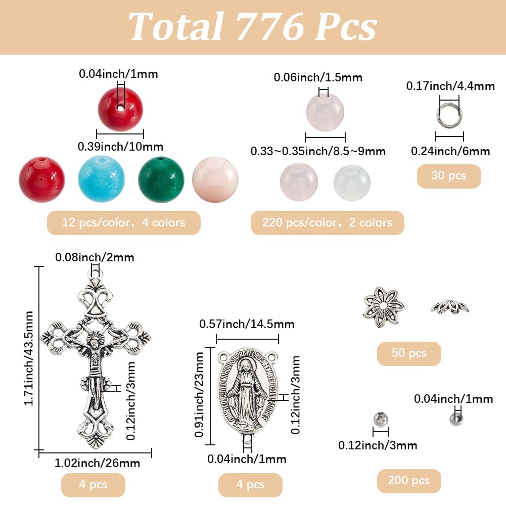 SUNNYCLUE 1 caja de 776 piezas, Kit de 4 juegos para Hacer Rosarios, Dijes para Crucifijo, Dijes para Candelabros, Eslabones de Piedra, Cuentas para Bisutería, Suministros para Collares, Pulseras Y Fe