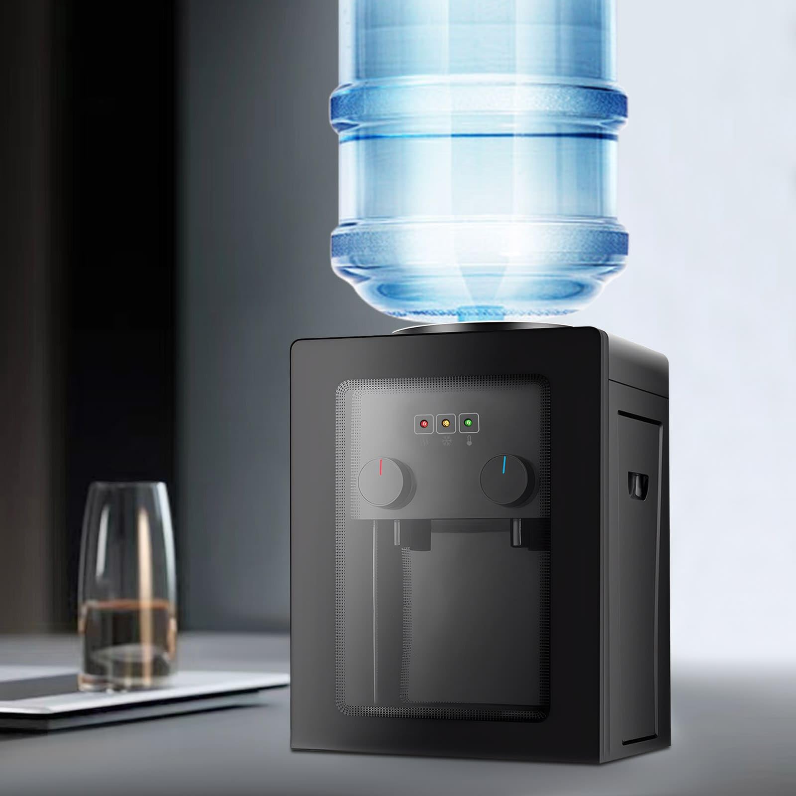 Distributeur d'eau Électrique, 550W Chauffe Rapide 10 Min, Compatible Bonbonnes 3.5L-18L, en PP et Acier Inoxydable, Design Compact, Idéal pour Bureau, Chambre, Salon