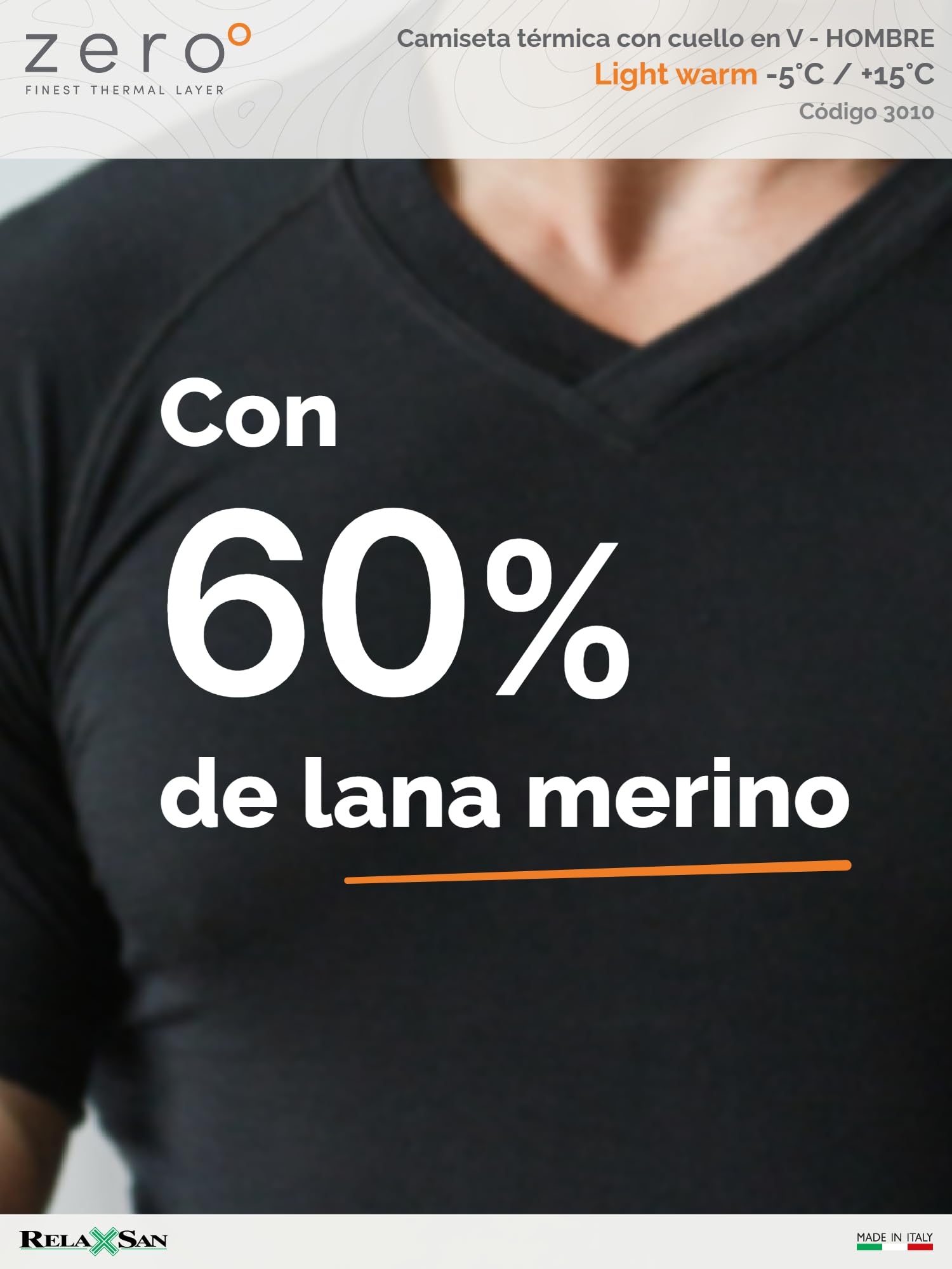 Relaxsan Zero 3010 – Camiseta Térmica Hombre Manga Corta Ropa Interior en Lana Merino y Fibra Dryarn