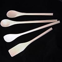 Vista 4 de Cucharas de madera para cocinar, 4 piezas, espátula de madera, antiadherente, juego de utensilios de cocina de 4 piezas, cucharas de madera maciza
