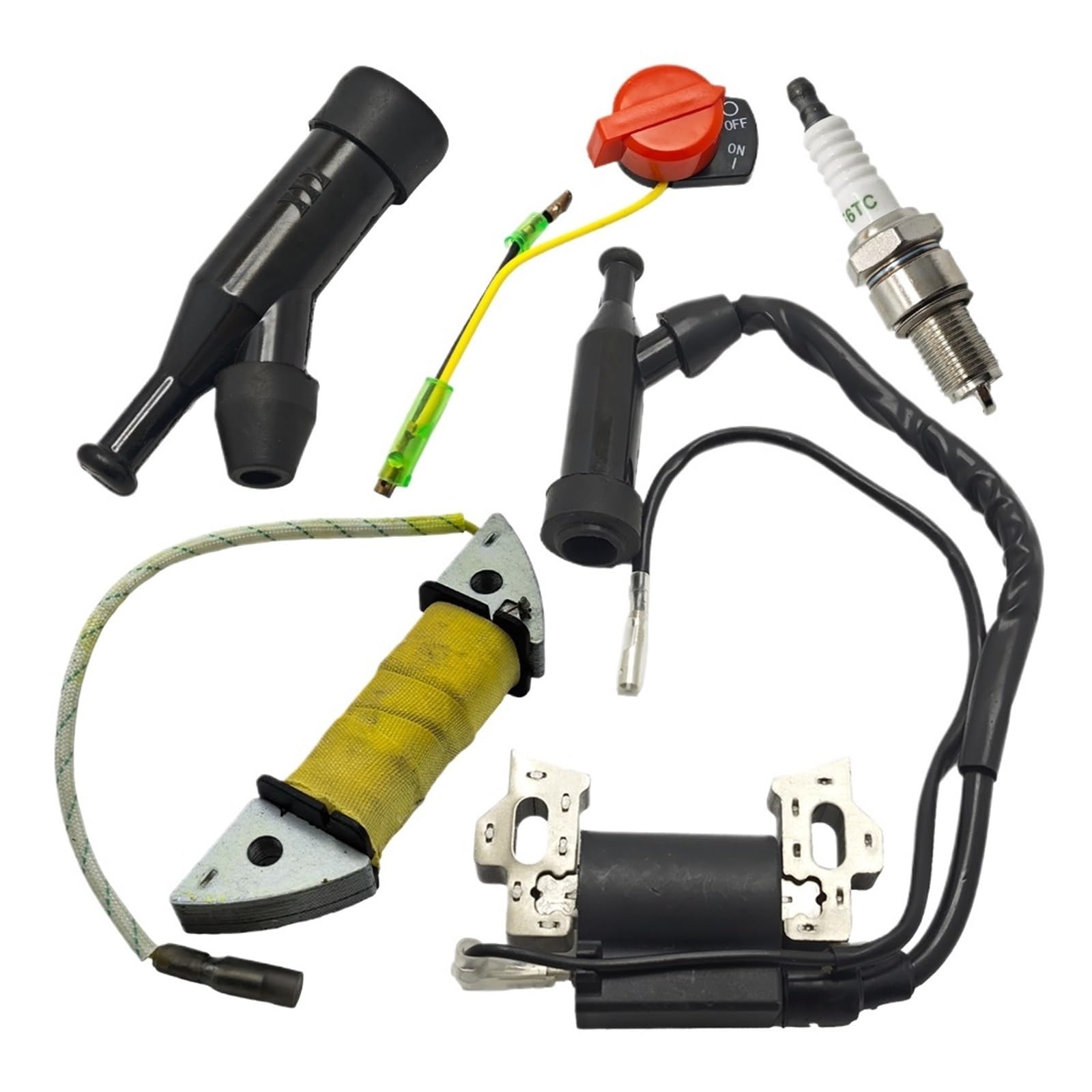 Generico Compatibile con GX160 GX200 5, HP/6, HP GX 160 200 | Bobina di carica accensione Interruttore di arresto Candela Motore tosaerba Parte