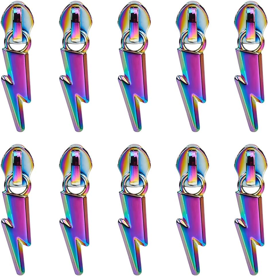 GORGECRAFT 1 Box 14Pcs Lightning Rainbow Zipper Pulls #5 Alloy Zipper Slider Coloful Zipper Head Replacement Metal Slider Pull Tab for Purse Handbag Making Craft Sewing DIY Tailor Luggages Bags