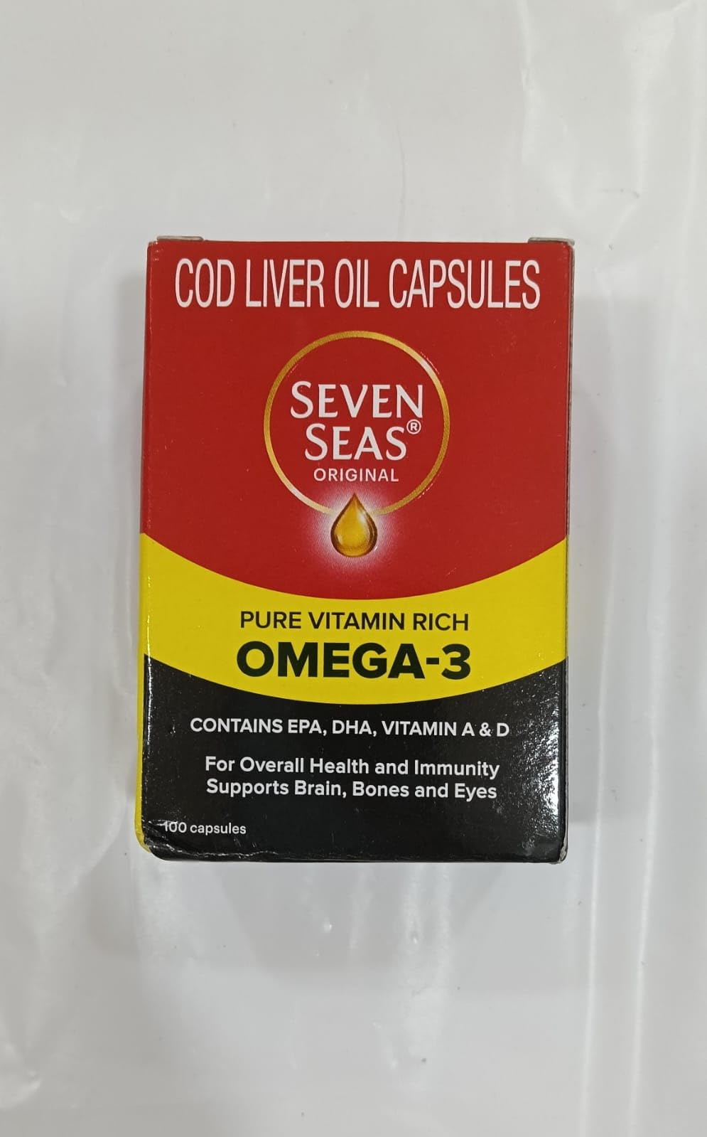 Seven Seas Original Cod-Liver Oil Capsule | For Brain, Bones, Eyes & Immunity | Source Of Vitamins A, D, EPA & DHA | Nutrition Formula,100 Capsules, Pack of 1