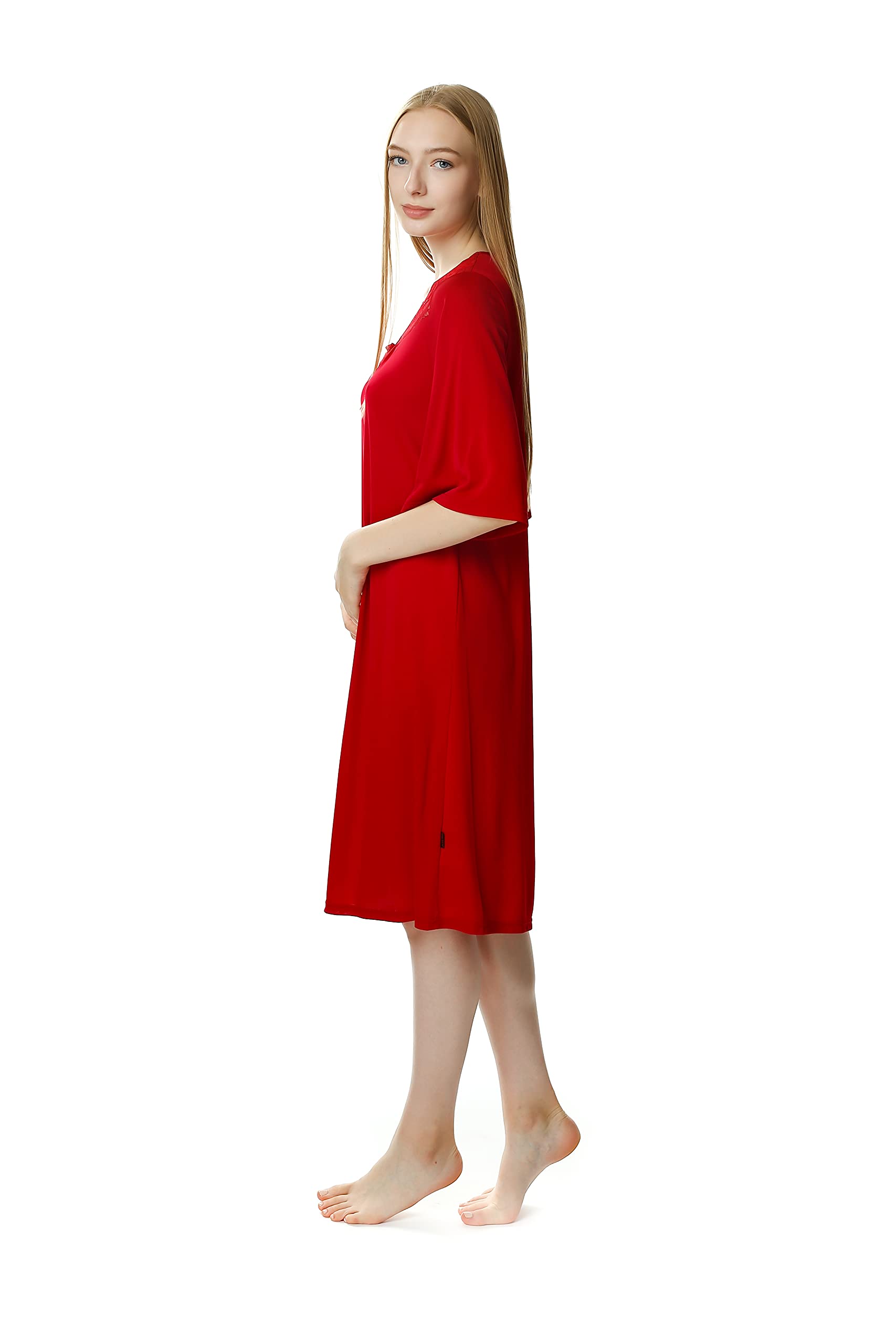 Mewa DAGMARA - Camisón de Mujer, con Mangas 3/4, cómodo al Tacto, Transpirable, Escote de Encaje