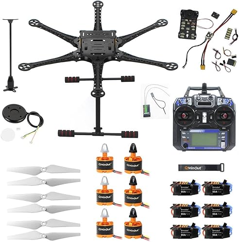 Miniatura 7 de QWinOut Kit de dron hexagonal de 6 ejes de 21.654in para bricolaje, avión UAV con control de vuelo PXI GPS Flysky FS-i6 control remoto 9443 hélice