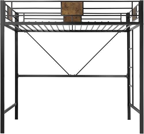 Miniatura 8 de Allewie Marco de cama de metal tamaño individual con escaleras y barandilla, muebles pequeños que ahorran espacio para dormitorio, habitación de