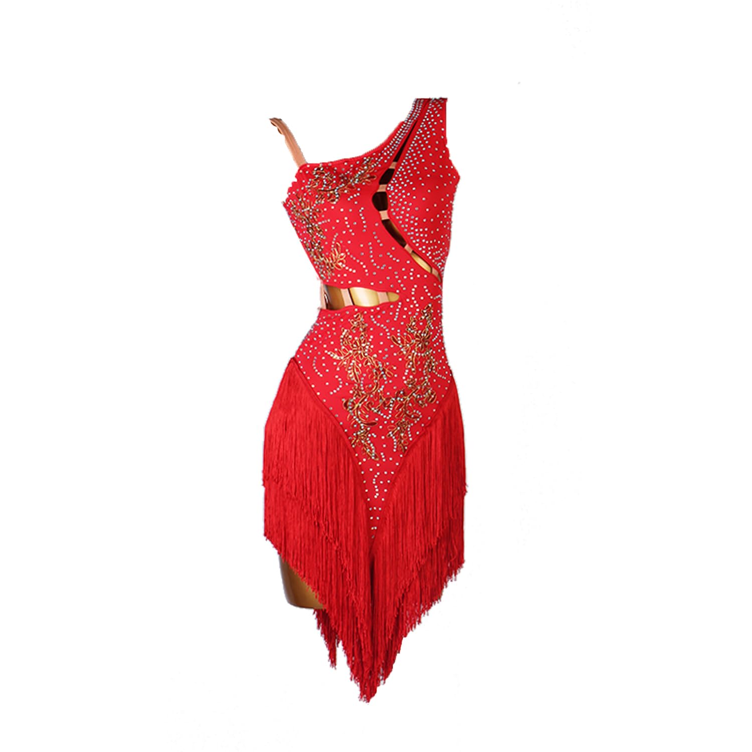 Grzywka Suknie latynoskie Rhinestone Tango Wydajność Kostiumy Jednolity kolor Sala balowa Konkurs Odzież Elegancki Nowoczesny strój do tańca dla Rumby