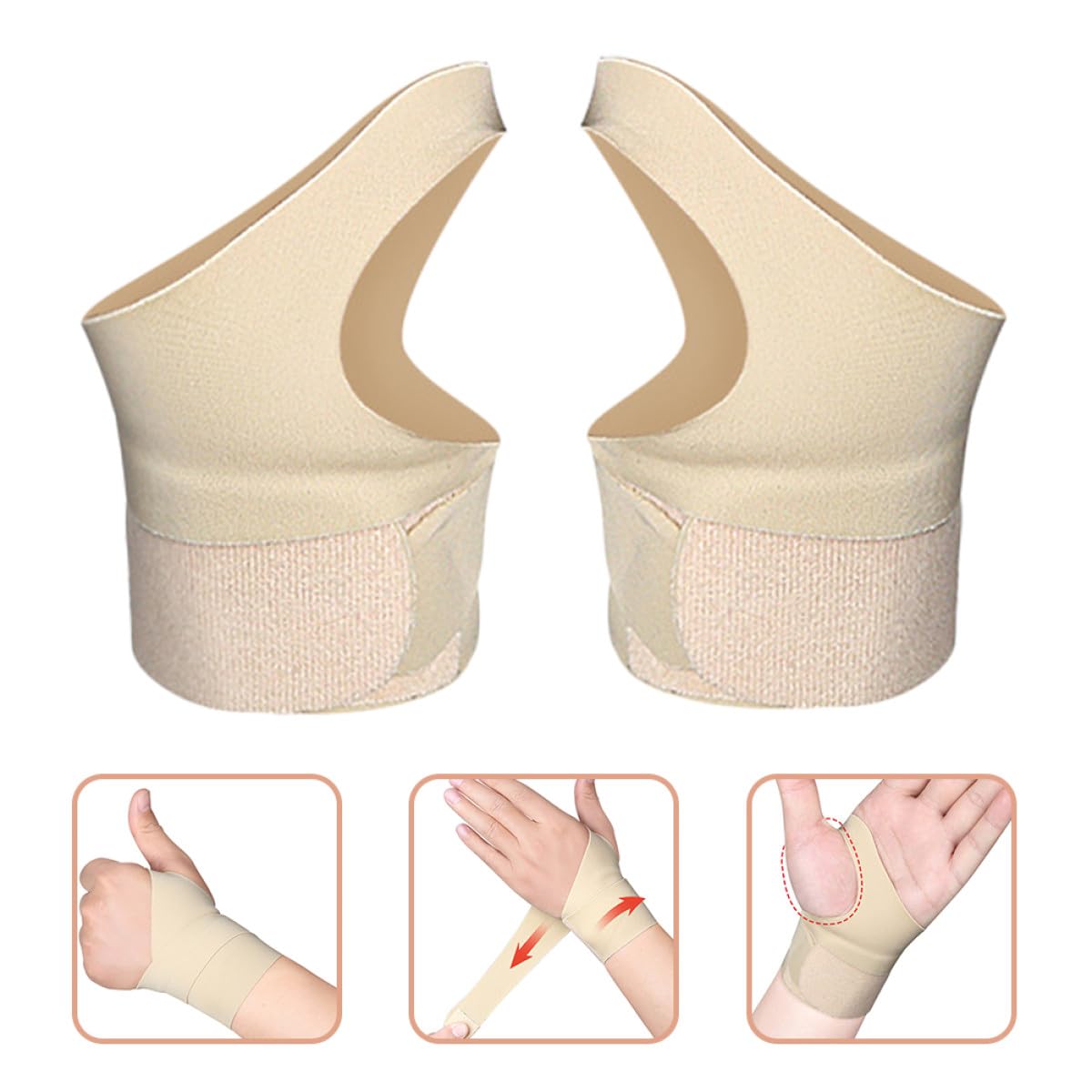 2pcs Adjustable Breathable Workout Wrist Brace with Thumb Support Sleeve, Lightweight Fitness Wrist Stabilizer for Weightlifting and Sports, Skin Tone