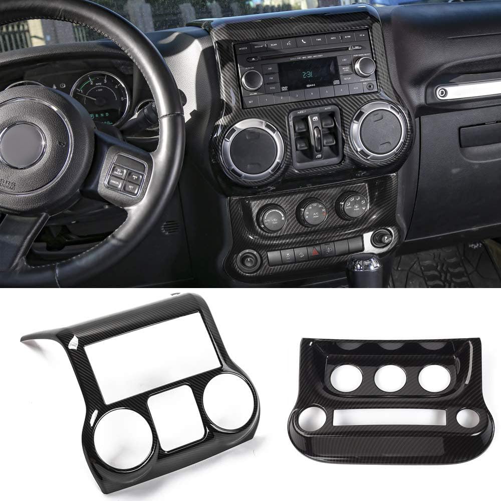 RT-TCZ for Jeep JK Interior Trim Kit Black, JKU Center Console Dashboard Panel Trim Cover for Jeep Wrangler JK JKU 2011-2017 Black ABS Carbon Fiber Interior Accessories 10pcs