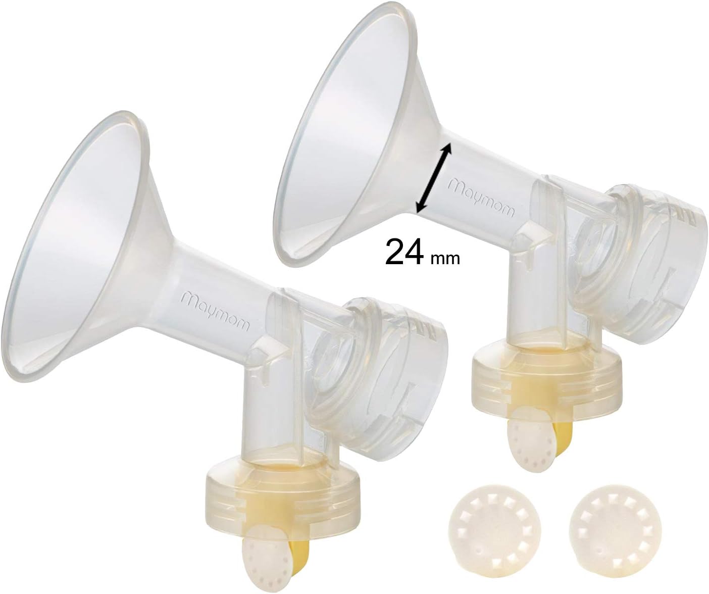 2x One-piece Breastshields, Valves, Membranes to Replace Medela Pump Parts, Incl. Pump in Style, Lactina, Symphony, Swing; 24 mm Standard breastshields; Made by Maymom by Maymom