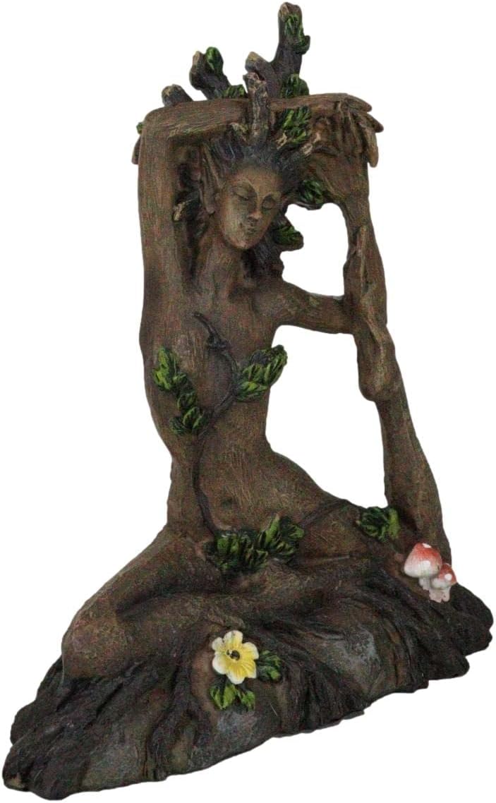 Ebros Gift Celtic Greenwoman Gaia Dryad Ent Native Earth Goddess Meditating Yoga Zen Pigeon Pose Figurine Tree of Life Mystical Creature Being Forest Flora and Fauna