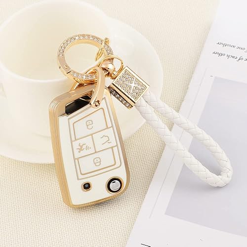 Miniatura 8 de PIFOOG Funda para llavero Volkswagen de 4 botones, funda protectora de llavero brillante para VW Tiguan Jetta Golf Altas GTI, accesorios lindos