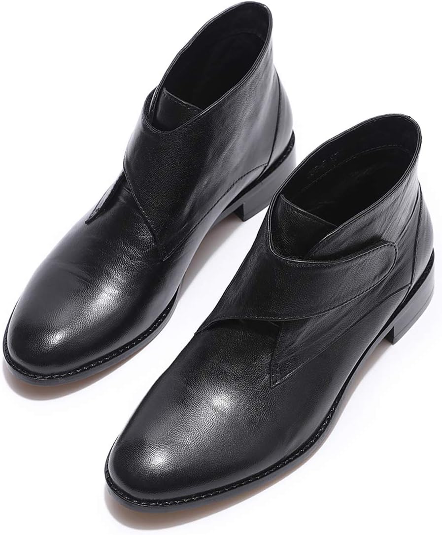 Mona flying Women's Comfortable Leather Ankle Booties Stylish Low Heel Dress Short Boots