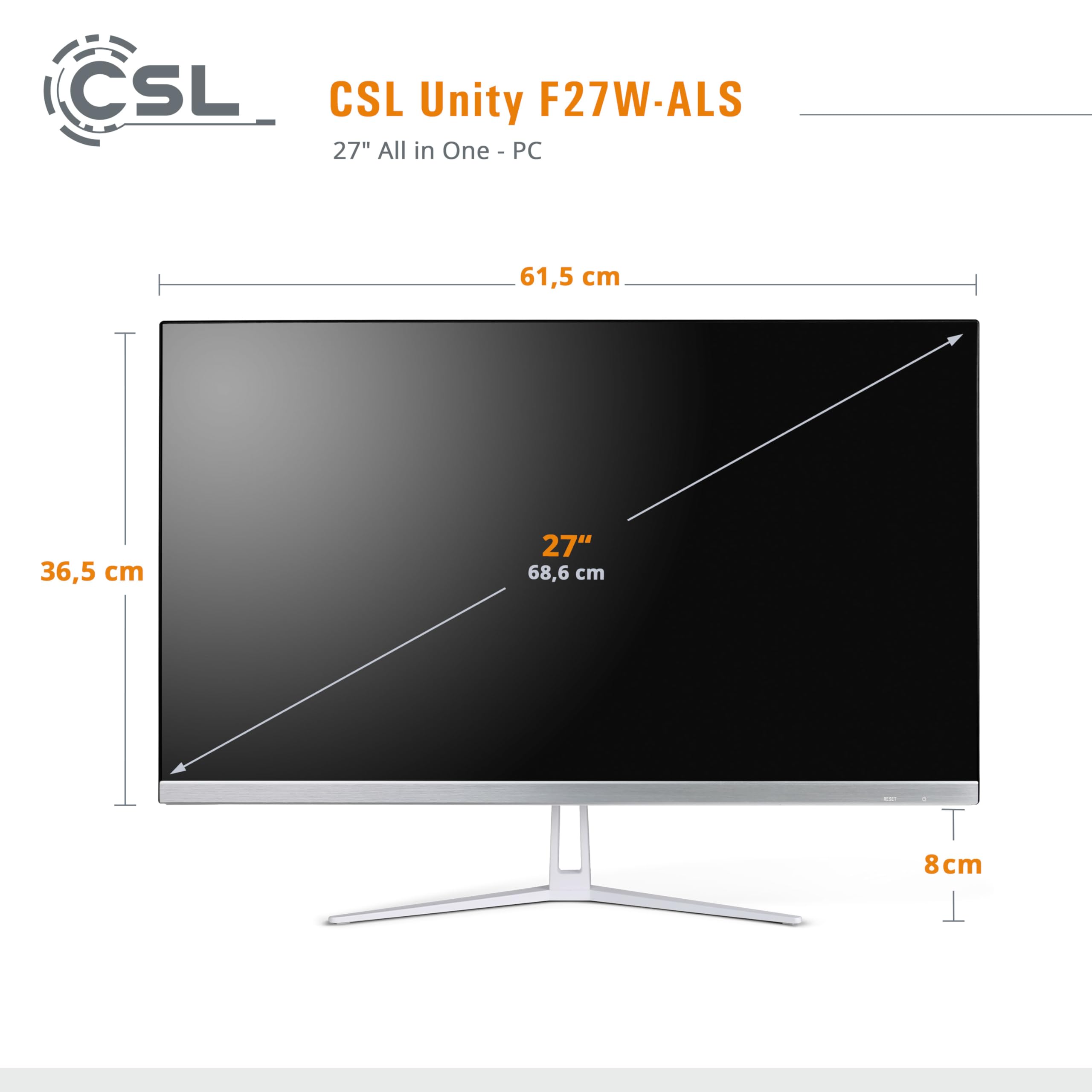 PC Tout-en-Un CSL Unity F27W-ALS, 68,58 cm (27 Pouces, 1920x1080 Full HD) - AIO Puissant (Intel N200 CPU 4x3700 MHz, 512 Go SSD, 16 Go DDR4-RAM, Win 11 Home), Blanc
