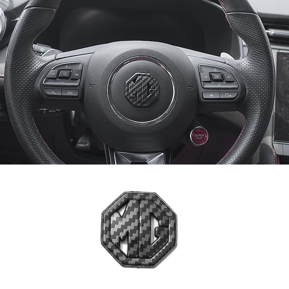 Car Badges for MG ZS EV | 2019-2021,Replace Emblem Logo Sticker Car Emblem Badge 3D Decoration Sticker for Steering Wheel/Bonnet Front and Rear and Trunk Logo,Carbon fiber/steering wheel