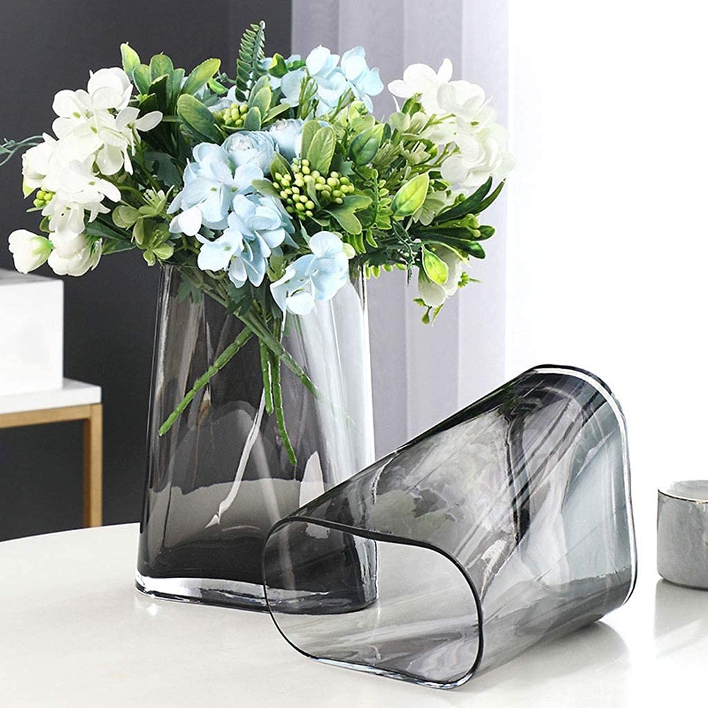 Bloemenvaas, glas, helder glazen vaas, 20 cm hoog, glazen vaas voor tafeldecoratie, decoratieve vaas voor pampasgras, tulpen, orchideeën, rozen, droogbloemen (veelkleurig