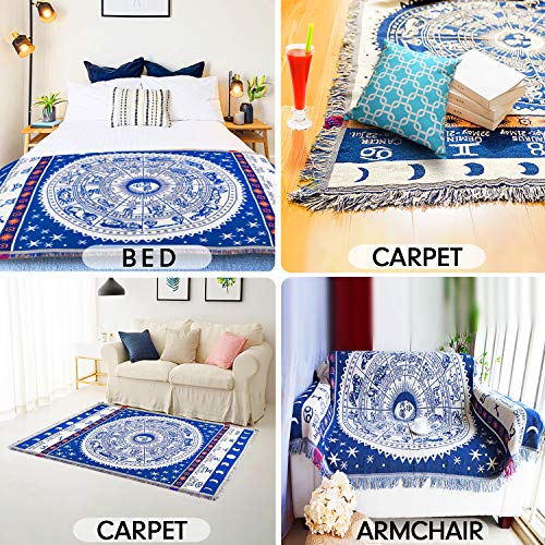 Maynest Boho Woven Throw Blanket Reversible Cotton Bohemian Tapestry Hippie Room Decor Witchy Astrology Zodiac Celestial Constellation Carpet Bed Chair Couch Sofa Cover Double Sided (Blue, S: 71X51) #TOP4