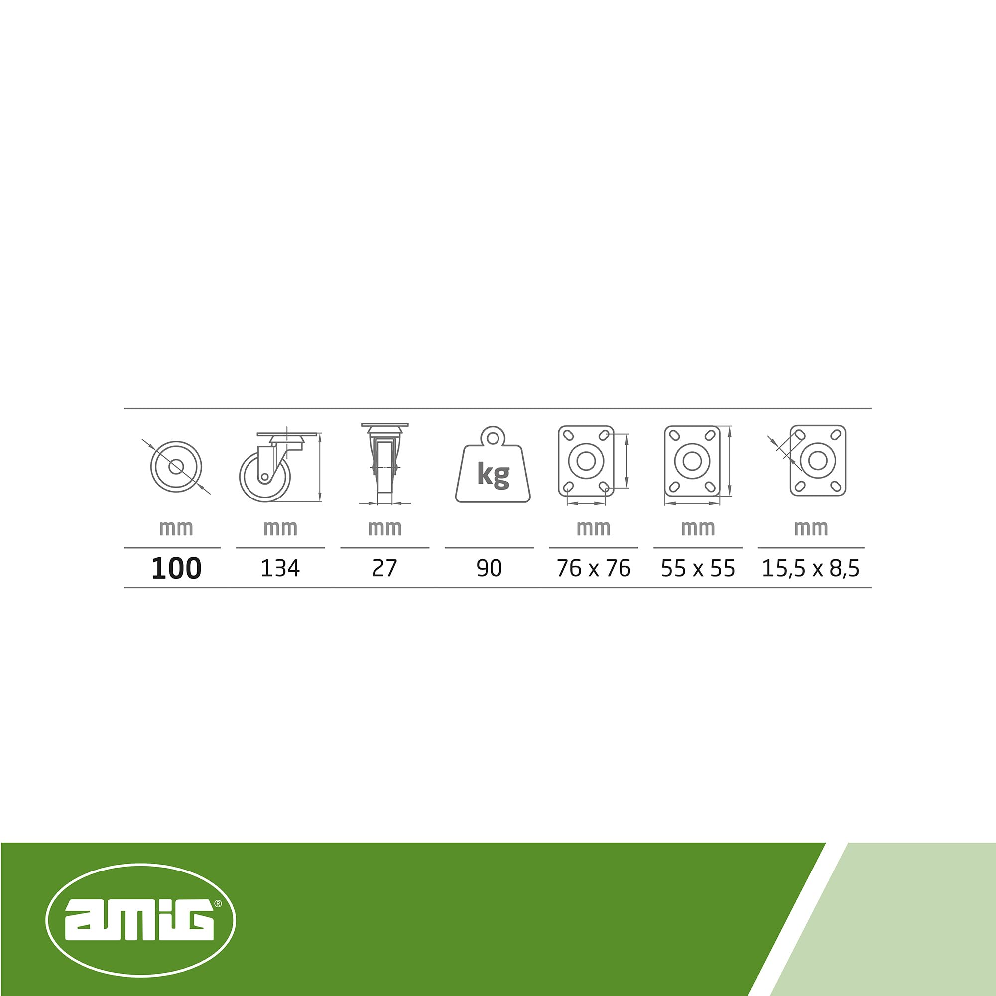 Amig - Set of 4 Wheels with Brake for Furniture - Image 3