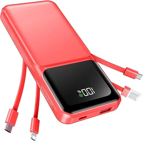 Miniatura 15 de Cargador portátil con cable integrado – Banco de energía de carga rápida delgado de 20000 mAh 22.5 W USB C con pantalla LED, paquete de batería