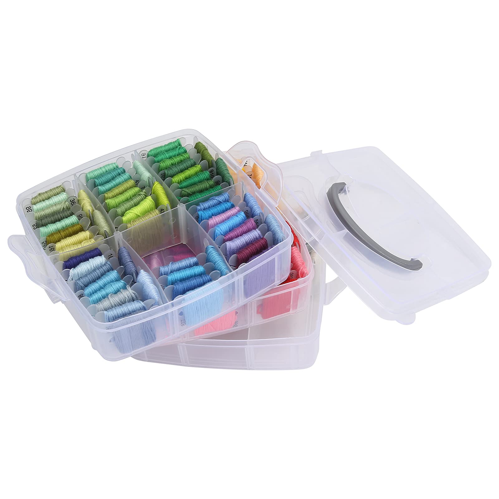 150 - Set di fili da ricamo a colori, filo da cucito in poliestere per ricamo a mano e a macchina, lavoro a punto croce con bobine di plastica numerate in una scatola di conservazi