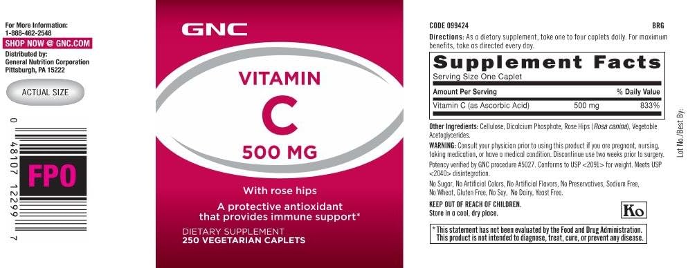 GNC Vitamin C 500 MG (250 Caplets)
