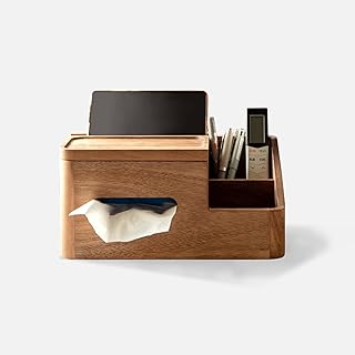 YESWOOD Schreibtisch-Organizer aus massivem Walnussholz mit Taschentuchbox und Handyhalterung, Multifunctional Storage Holder for Living Room or Office (Acacia Wood, Natural Tone)