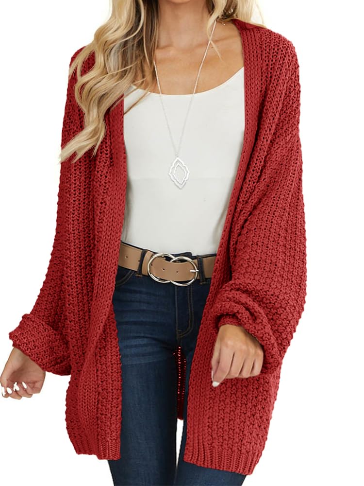 Maroway Womens Cardigan Solid Color Long Sleeve Open Front Chunky Knit Sweater Outwear