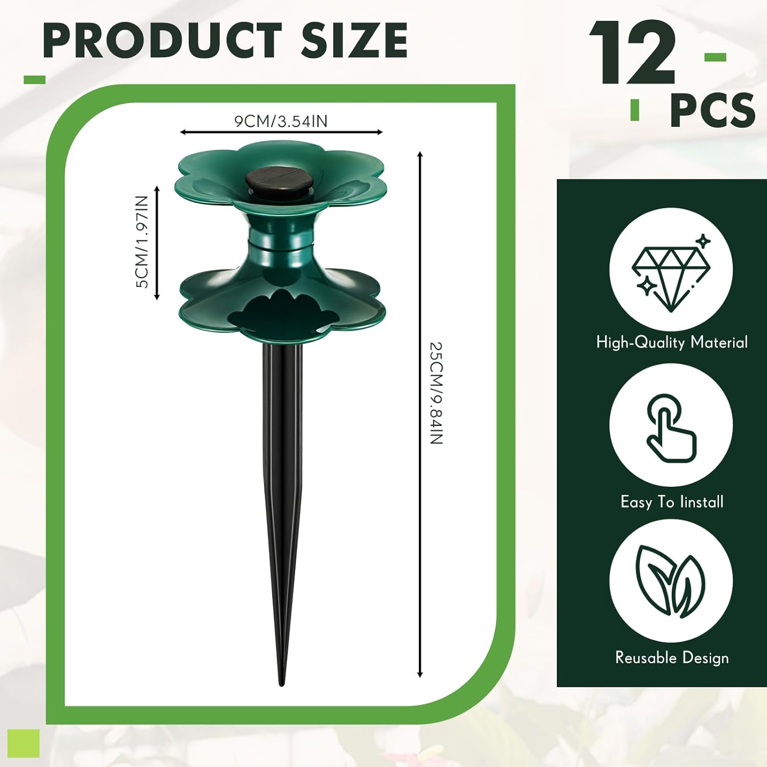 Blulu 12 Packs 9.84 Inch Garden Hose Guide Spike, Flower Shaped Water Hose Holder Spike Stand with Stake, Heavy Duty Green, Keeps Garden Hose out of Flower Beds, for Plant Protection