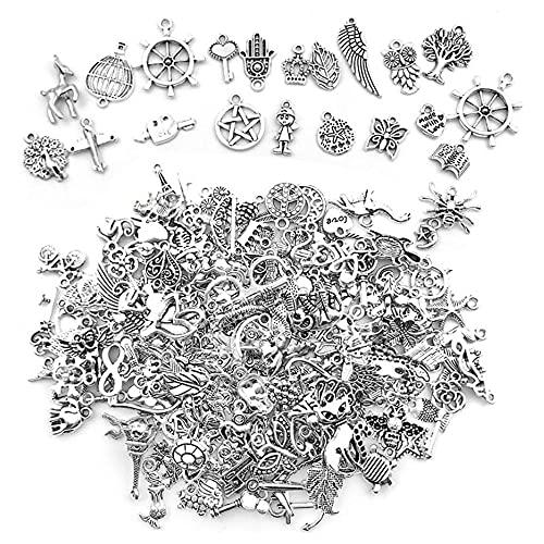 Zasvec Breloques Pendentif 200 Pièces Charms Pendentif pour Bracelet Antique Mélangé Charms Pendentifs Pendentifs Artisanaux Fabrication Accessoires pour Artisanat DIY Argent