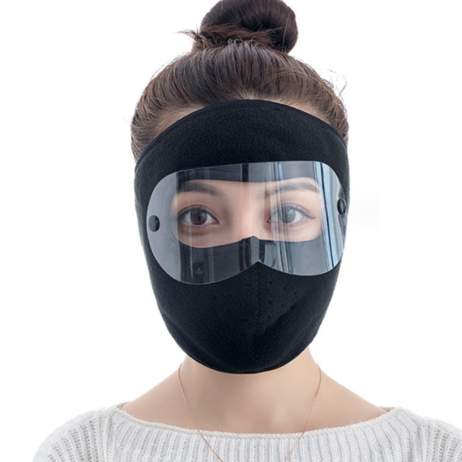 Men's and Women's Unisex Hat Scarf Integrated Cycling Warm Hood Outdoor Skiing Hood Face Mask Balaclava Hat (Black)