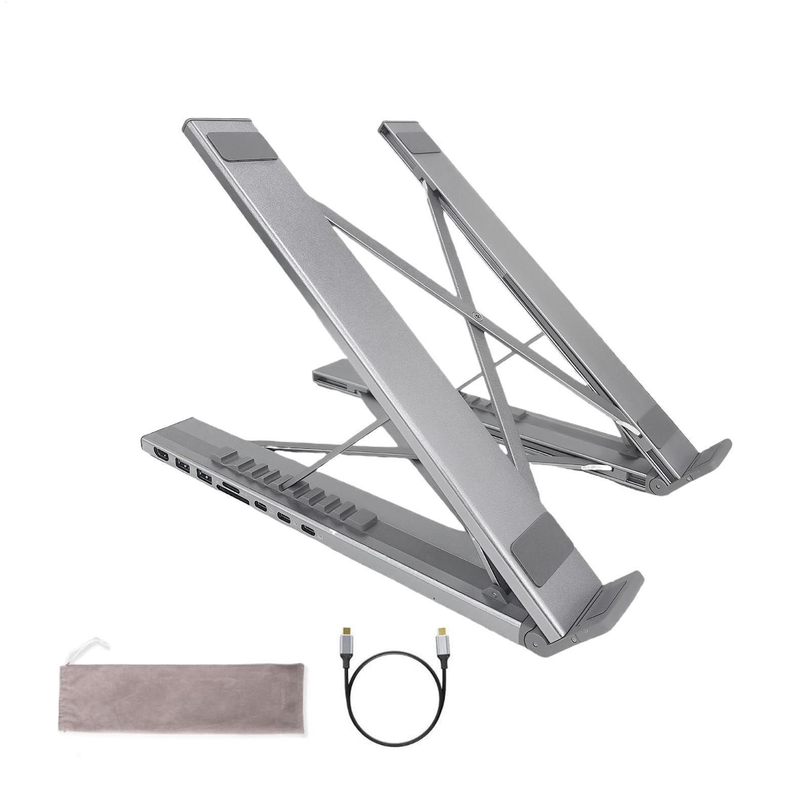 Supporto per computer portatile con docking station Hub 8 in 1 integrato