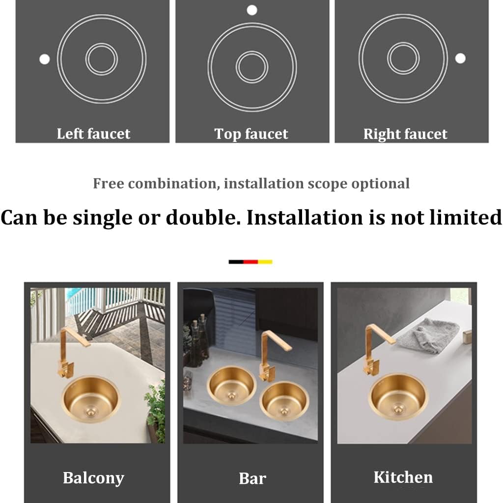 Home Décor 304 Stainless Steel Bar Sink Round Single Bowl Bar Prep RV Wet Kitchen Sink with Big Bend Faucet Set Drop in Or Undermount (Color : Gold, Size : 40x40x19cm)